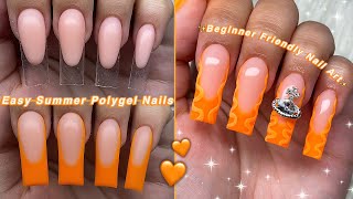 EASY ORANGE SUMMER POLYGEL NAILS🧡 BEGINNER FREINDLY NAIL ART amp ABSTRACT NAIL DESIGN  Nail Tutorial [upl. by Angelico]