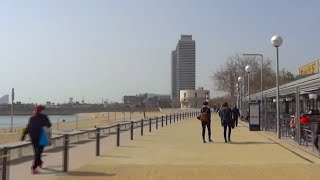 Barcelona  Rambla del Poblenou y playas Bogatell Icària Port Olímpic [upl. by Adnarrim]