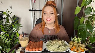 МУКБАНГ  Паста со шпинатом сосиски физалис  Mukbang  Pasta with spinach sausage physalis 🍝 [upl. by Fessuoy]