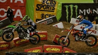 Supercross Minneapolis 450 Main Event Battle for First 4132013 [upl. by Nerita109]