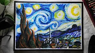 ASMR  Drawing Vincent Van Goghs The Starry Night with Oil Pastels No Talking [upl. by Rianon]