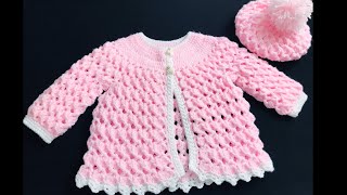 Crochet Baby Sweater Jacket amp Crochet Baby Hat Set EASY NB to 6yrs How to crochet Crochet for Baby [upl. by Cooley62]