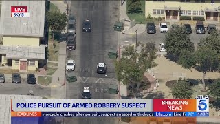 LAPD pursues fleeing armed robbery suspect in Los Angeles [upl. by Cela274]