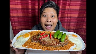 SURPRISE LIVE EATING SPICY NOODLES STEAKS amp EGG [upl. by Vassar]