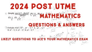 Masters Post UTME Mathematics Questions Step by step solutions and tips [upl. by Swehttam345]