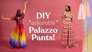 DIY adjustable PALAZZO PANTS ☆ sewing tutorial  pattern [upl. by Ayimat]