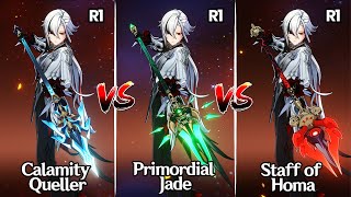 Arlecchino  Staff of Homa VS Jade Spear VS Calamity Queller  Which weapon is BEST Genshin Impact [upl. by Nitin]