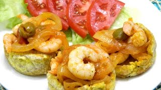 Tostones Rellenos con Camarones Fried Plantains stuffed with Shrimp [upl. by Salim]