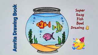 Fish Bowl Drawing Easy  How to make an easy Fish Aquarium Drawing  Easy Fish Pot Drawing [upl. by Nivra]