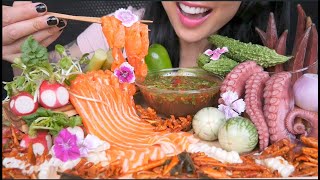 FEAST SALMON SLAB  OCTOPUS  FRESH VEGGIES ASMR EATING SOUNDS LIGHT WHISPERS  SASASMR [upl. by Inihor]