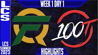 FLY vs 100 Highlights  LCS Summer 2023 W1D1  FlyQuest vs 100 Thieves [upl. by Aryam824]