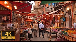 Palermo Walking Tour Around Historic Ballarò Market Typical Noises Of The City [upl. by Chilcote]