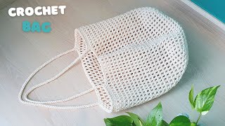 🧶Super Easy and Minimal Crochet Bag  Crochet Net Bag with Granny Square Bottom  ViVi Berry Crochet [upl. by Sinoda585]