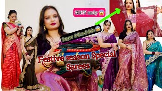 Teej and karwachauth Special Bridal Style Sarees review Haul from Meesho ❤️💕 beauty n style [upl. by Eiraminot]