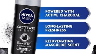 NIVEA Body Wash Active Clean with Active Charcoal Shower Gel for Body Face amp Hair [upl. by Leah411]