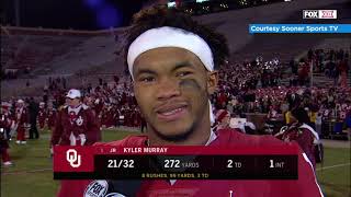 OU vs Kansas  Kyler Murray sideline interview [upl. by Zingale]