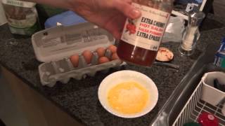 Cooking with Geoff Two Eggs in a Bowl with Salsa microwaved  a great late night snack [upl. by Anaujik]