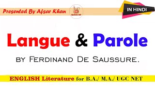 Langue and Parole  Ferdinand De Saussure  In HIndi  English Literature [upl. by Lleze]