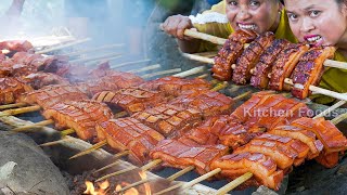 Cooking Biggest Crispy Pork Belly Skewer Spicy Sauce Recipe in Wild  Biggest BBQ Food in The World [upl. by Payne]