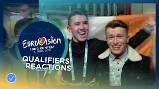 REACTION Qualifiers get emotional after the first SemiFinal of the 2018 Eurovision Song Contest [upl. by Nosreffej]