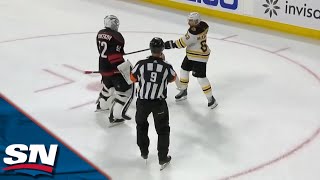 Marchand and Kochetkov SLASH Each Other After Whistle Receive Penalties [upl. by Sandler]