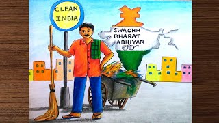 Swachh bharat abhiyan drawing step by stepClean india drawing with oil pastels [upl. by Roux370]