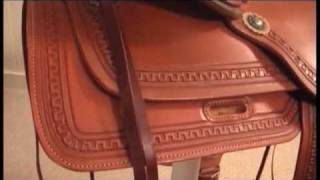 HorseSaddleShopcom reviews the Alamo Flex Tree Caramel Toast Greek Border Tooled Trail Saddle 1060 [upl. by Wylma]