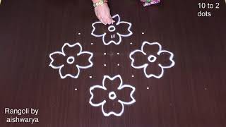 Simple 102 Dots Rangoli Design Big  Flower Kolam Chukkala Muggulu Easy  RamRangoli Aishwarya [upl. by Faulkner]