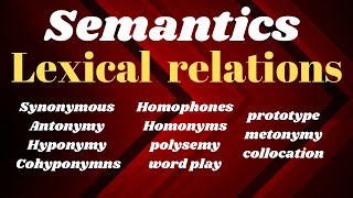 LEXICAL RELATION IN SEMANTICS SynonymyAntonymy HyponymyPrototypeHomophones etclearnwithme15 [upl. by Aitenev]