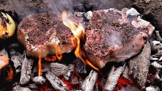 Caveman Steak Recipe  Cooked directly on the coals [upl. by Edmee]