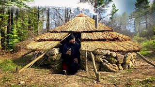 Building of a round bushcraft dugout for survival in the wild [upl. by Mulcahy]