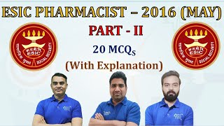 ESIC Pharmacist Previous Year Question Paper 2016MAY Part2 ESICPharmacist2016Paper esicexam [upl. by Dalis]