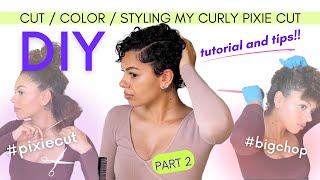 DIY PIXIE CUT COLOR amp STYLING CUT YOUR NATURAL CURLY PIXIE YOURSELF  MY STYLING ROUTINE  PART 2 [upl. by Pris]