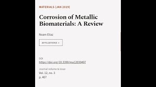 Corrosion of Metallic Biomaterials A Review  RTCLTV [upl. by Annairam]