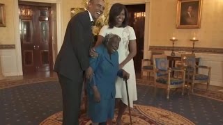 Watch 106yearold womans priceless reaction to meeting the Obamas [upl. by Effie]