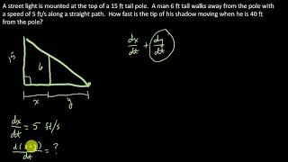 Calculus Related Rates  The Shadow Problem [upl. by Eittol223]