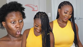 Wow Easiest DIY Knotless Box Braids on short 4c hair No Tension  Beginner Friendly Tutorial [upl. by Akcirehs704]