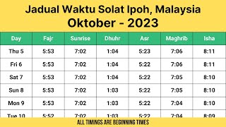 Jadual Waktu Solat Ipoh Malaysia Oktober 2023 [upl. by Estelle]