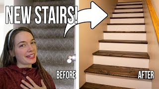 Remove CARPET from Stairs  Carpet to Wood Transformation [upl. by Slifka]