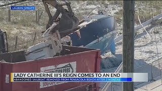 Derelict sailboat on Pensacola Beach removed after months [upl. by Yssirhc]