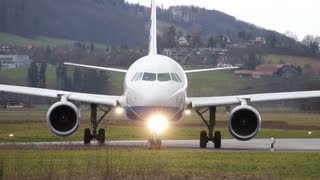 Spectacular Airbus A320 landing amp take off at Airport BernBelp [upl. by Neevan]