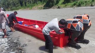 Jet boat Indonesia 223 ▪︎Attempt to V ▪︎Round wooden boat with Yamaha 40 HP jet drive [upl. by Ehman]