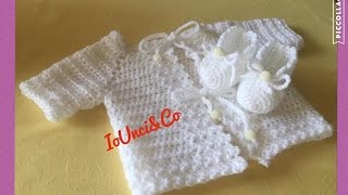 Golfino e tutorial scarpine babucce uncinetto bimba neonato 03 mesi [upl. by Gavrilla486]