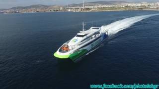 Aerial drone video  Flyingcat 4 leaving Piraeus port [upl. by Normand]