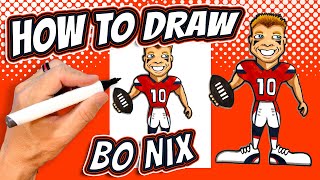 How to Draw Bo Nix for Kids  Denver Broncos NFL Football Player [upl. by Ahset]