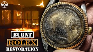 Restoration of a Burnt Rolex Datejust  Gold Rolex After House Fire [upl. by Magas]