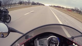 Yamaha R6 vs Daytona 675 vs Kawasaki ZX6R 636 Race [upl. by Neraa979]