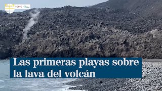 Las primeras playas sobre la lava del volcán de La Palma [upl. by Ahsinot]