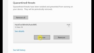 How to Restore Windows Defender Quarantined  Removed Files in Windows 10 version 1803 [upl. by Allenad]