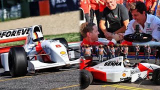 Sebastian Vettel drives Ayrton Sennas Mclaren MP48 in Imola  Track Footage [upl. by Finny]